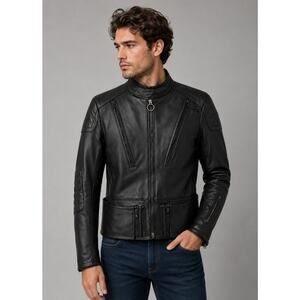 VTG ECHT Ledger Leather Heavy Motorcycle Jacket Mens Size S-M Biker Hein Gerike